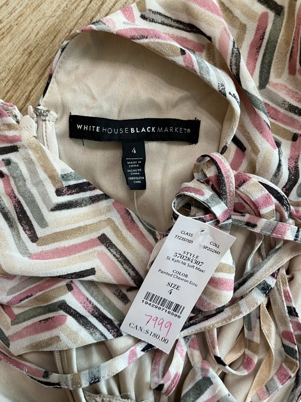 Womens NWT White House Black Market Pink Printed Maxi Dress - 4 - Picture 9 of 9